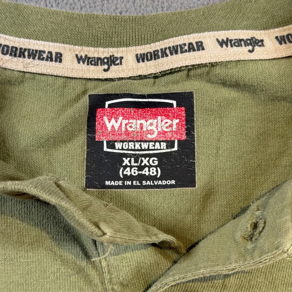 Wrangler Workwear Mens XL Olive Green Short Sleeve Henley Pocket T-Shirt Cotton